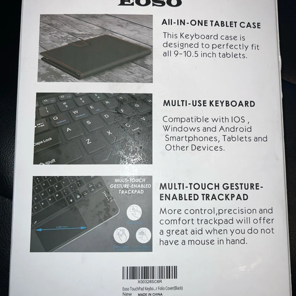 eos Black Tablet Keyboard Case with Brown Stitching